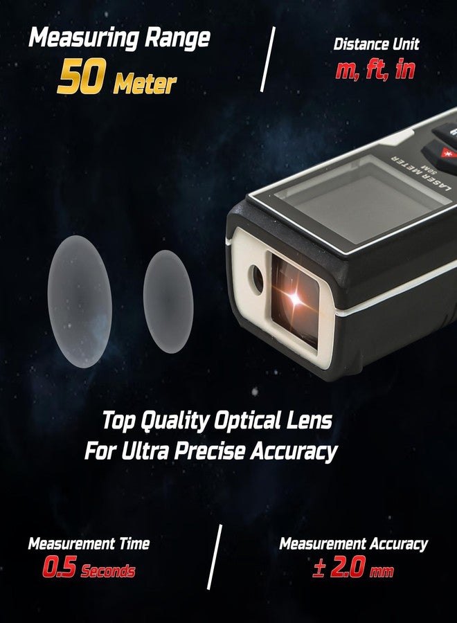 TOMAHAWK® BLA-0500 LT Laser Distance Meter MC 50m RL THK | 164 Ft Range | IP54 Waterproof & Dustproof | LCD Backlight Display | Multiple Measuring Modes: Distance, Area & Volume - Image 4